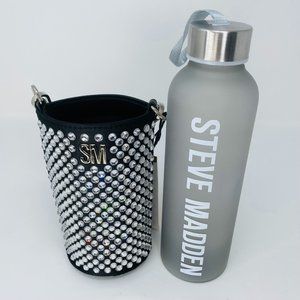Steve Madden Bling Crossbody Water Bottle Bag + Bottle – NWT – Black